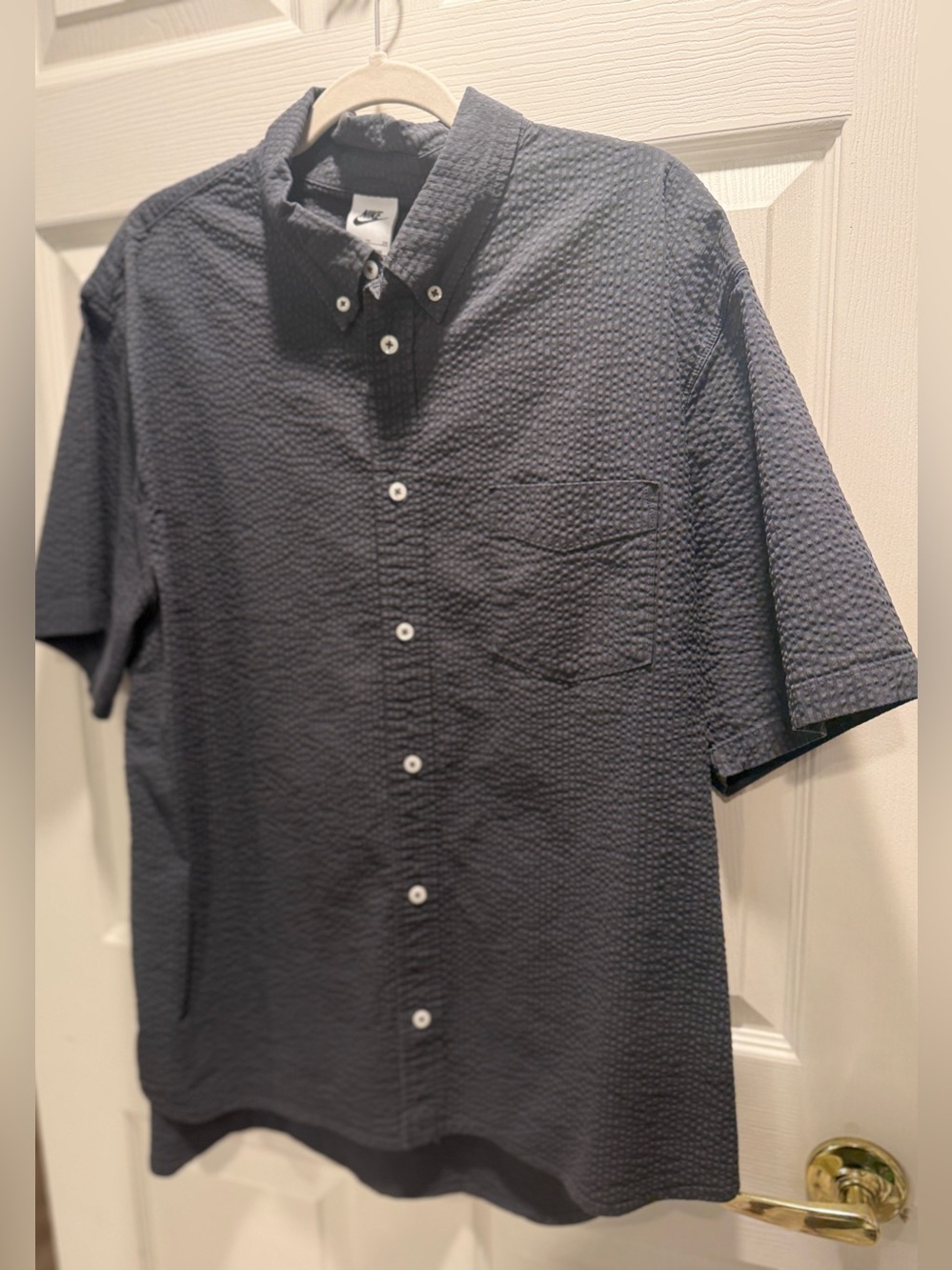 Nike Men’s XL Textured Short Sleeve Button Down Shirt Gray Charcoal Woven Casual - Picture 4 of 13